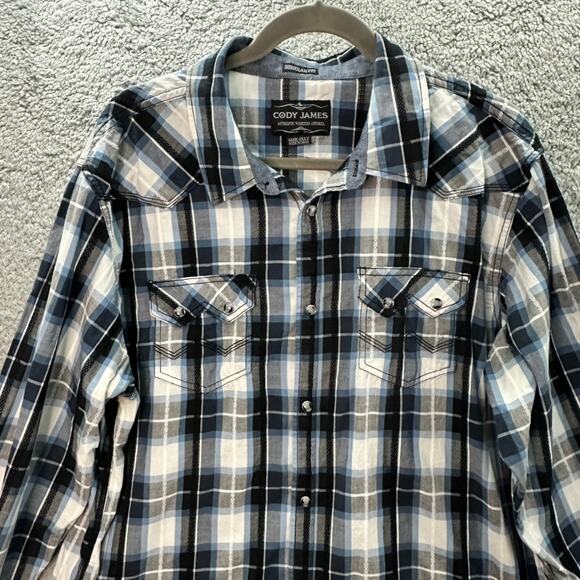 Cody James Men's 2XLT Blue Plaid Western Shirt Pearl Snaps Sawtooth Pocket Rodeo - Picture 2 of 10